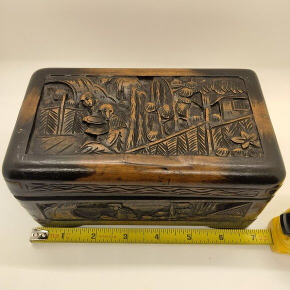 Antique Camphor Wood Intricately Hand Carved Box Jewelry Trinket Early 1900's - Picture 5 of 16